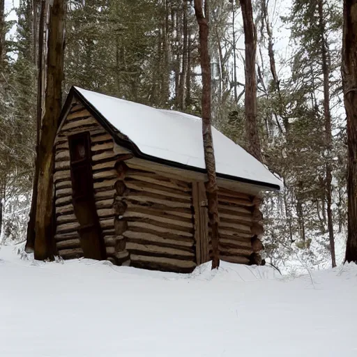 Image similar to an Eerie cabin in the middle of the woods in the style of Leonardo DaVinci