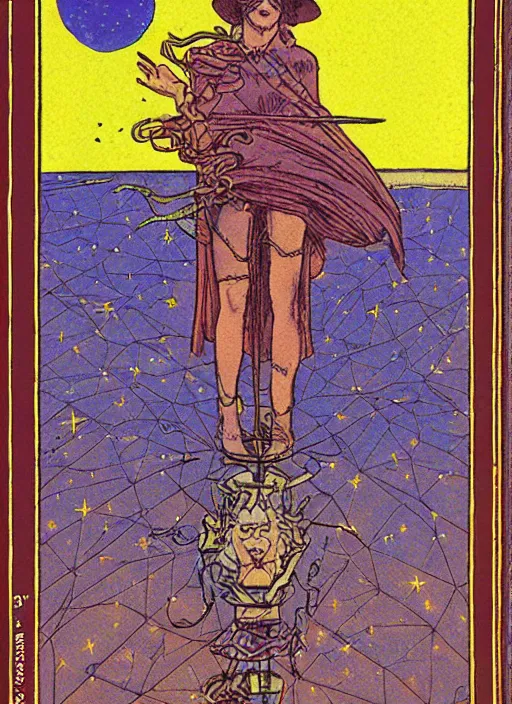 Prompt: the stars, tarot card by moebius