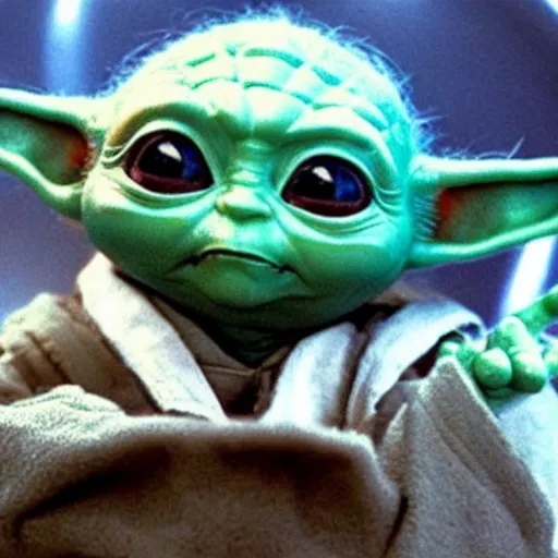 Image similar to Baby yoda pilots a spaceship, people on earth mistaken think it’s a UAP, movie still promotion, imax