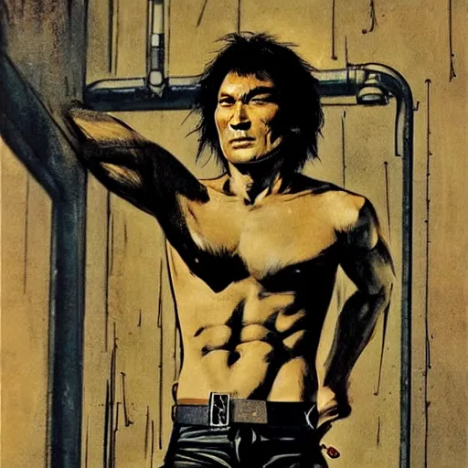 Image similar to scifi Viktor Tsoi by Robert McGinnis, pulp comic style, circa 1958, photorealism