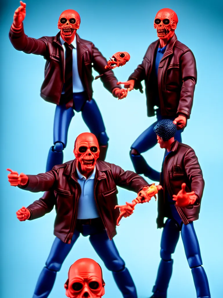 Image similar to hyperrealistic rendering of they live ( 1 9 8 1 ). product photography, action figure, studio lighting, colored gels, colored background