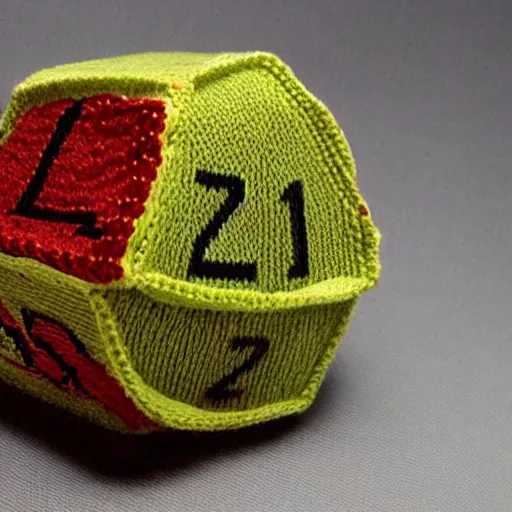 Image similar to knitted plush of a 2 0 - sided dice