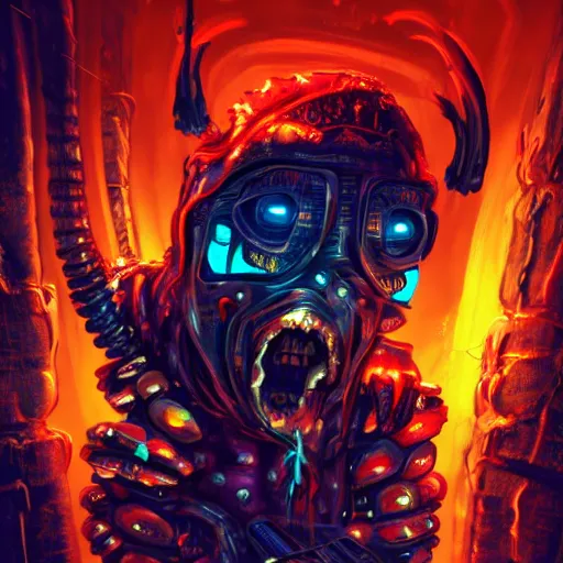 Prompt: Very very very horrific cyber-demon, cyberpunk style, vivid colors, dramatic lighting, top post of all time on /r/ImaginaryMonsters subreddit