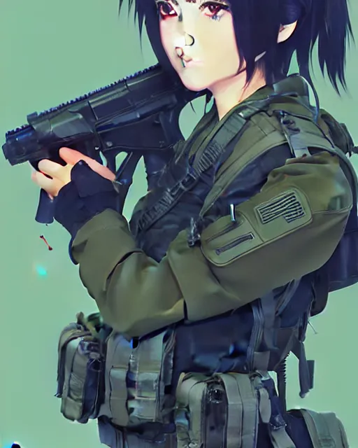 Image similar to girl wearing tactical gear, very anime, fine - face, audrey plaza, realistic shaded perfect face, fine details. anime. realistic shaded lighting poster by ilya kuvshinov katsuhiro otomo ghost - in - the - shell, magali villeneuve, artgerm, jeremy lipkin and michael garmash and rob rey