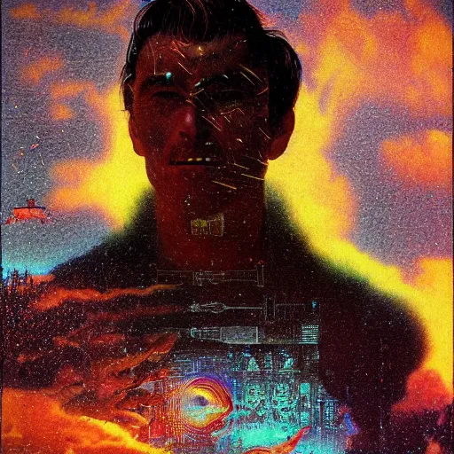 Prompt: bruce pennington analog glitch art self portrait