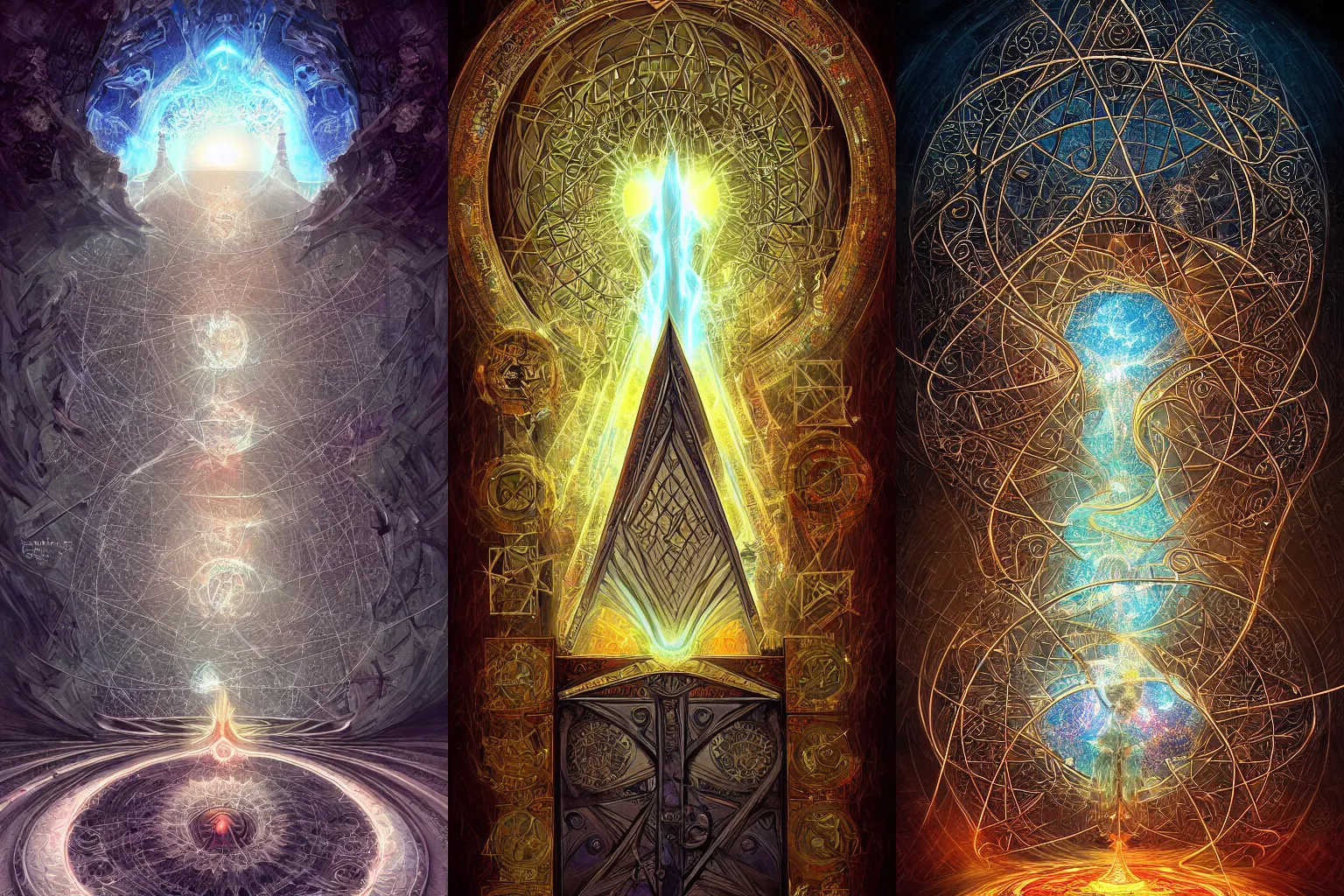 Prompt: The gate to the eternal kingdom of geometry, fantasy, digital art, HD, detailed.