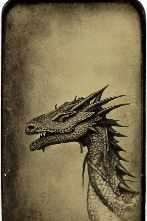 Prompt: a tintype photo of a dragon