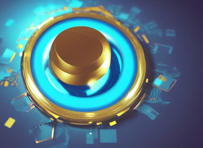 Image similar to Magic golden computer chip with a glowing flat crystal embedded in the center, mana flowing around it, product photo, hyperrealism, trending on artstation, unreal engine 5 render