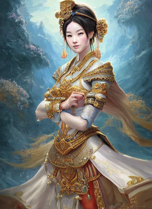 Image similar to digital painting of royal princess asian girl by filipe pagliuso and justin gerard symmetric fantasy highly detailed realistic intricate port