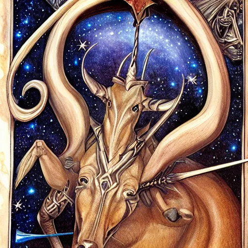 Image similar to detailed and sharp sagittarius artistic zodiac artwork, mystic style, detailed, 8 k, detailed, symmetrical, by brian froud