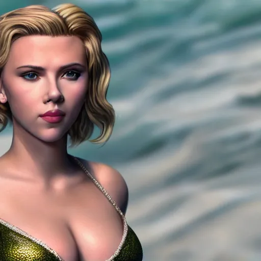 Prompt: scarlett johansson in a mermaid outfit, highly detailed face, 8 k