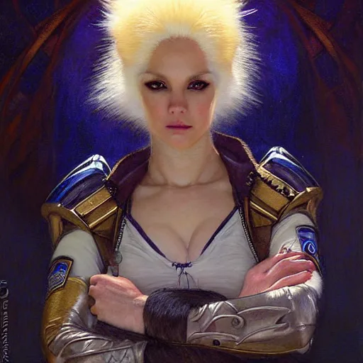 Prompt: portrait of a female white fox in a police uniform. shadowrun furaffiniy cyberpunk fantasy highly detailed painting by gaston bussiere craig mullins jc leyendecker gustav klimt artgerm greg rutkowski john berkey, bergey, craig mullins, ruan jia, raymond swanland, jeremy mann, tom lovell, alex malveda