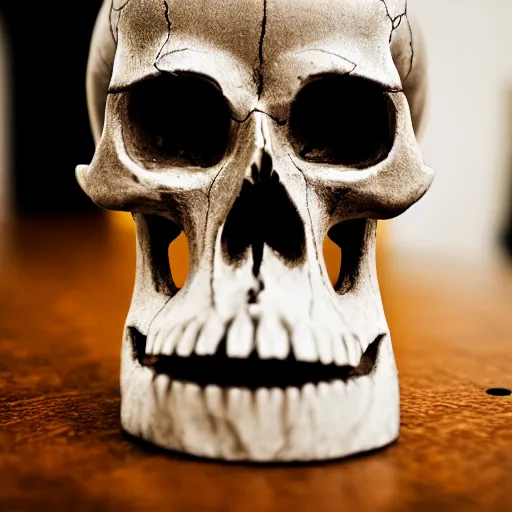 Image similar to skull on a table, EOS-1D, f/1.4, ISO 200, 1/160s, 8K, RAW, unedited, symmetrical balance, in-frame