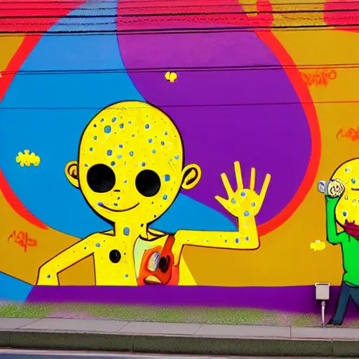 Image similar to wall with graffiti, splash painting, by os gemeos