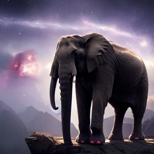 Image similar to world of elephants as the smartest creatures of the universe, galaxies, magical world, by greg rutkowski, sung choi, photo realistic, 8 k, cinematic lighting, hd, atmospheric, hyperdetailed, trending on artstation, devainart, digital painting, glow effect