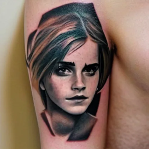 Image similar to man with tattoo of emma watson on arm back