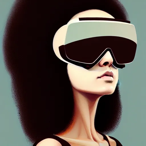 Image similar to Beautiful woman wearing opaque goggles profile picture by Greg Rutkowski, brown skin, long afro hair, asymmetrical, studio ghibli, Organic Painting , Matte Painting, geometric shapes, hard edges, street art, trending on the artstation, fantasy LUT, realistic by Sachin Teng,