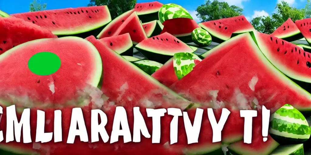 Image similar to YouTube thumbnail about giant watermelon rampage town