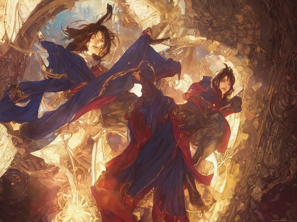 Image similar to anime key visual of a beautiful female doctor strange, marvel comics, spells, magic, intricate, magical village, stunning, highly detailed, digital painting, artstation, smooth, hard focus, illustration, art by artgerm and greg rutkowski and alphonse mucha