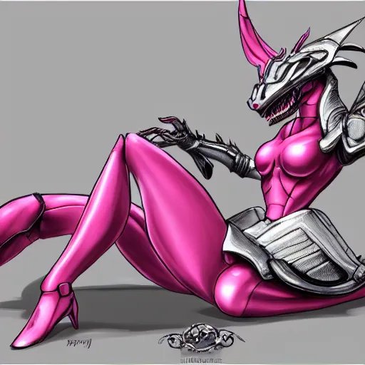 Prompt: very close up foot pov shot, detailed foot shot, feet art, hyperdetailed elegant beautiful stunning hot anthropomorphic mecha female dragon, sharp silver armor fuchsia skin, laying down showing quality mecha dragon feet at camera, furry paw, anthro paw, dragon paw, claws, detailed paws, warframe fanart, furaffinity, deviantart, ekasportal