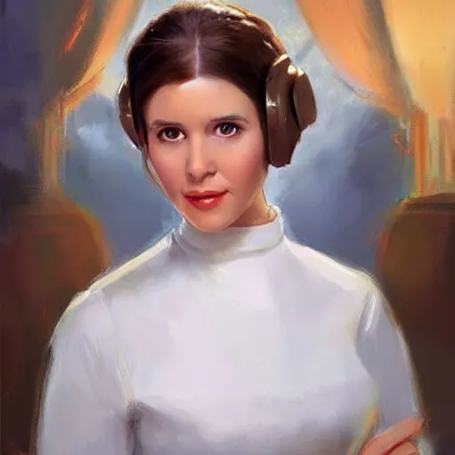 Image similar to Princess Leia from Star Wars, painting by Vladimir Volegov