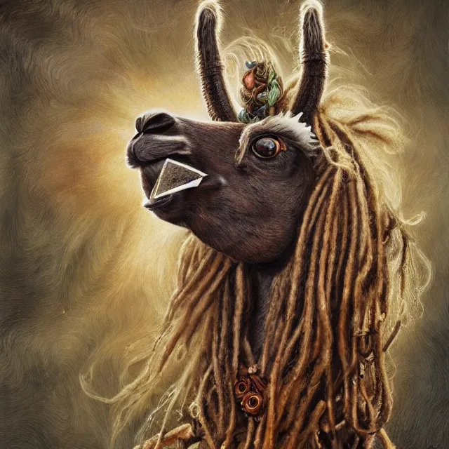 Prompt: llama with dreadlocks, by mandy jurgens, ernst haeckel, by hsiao