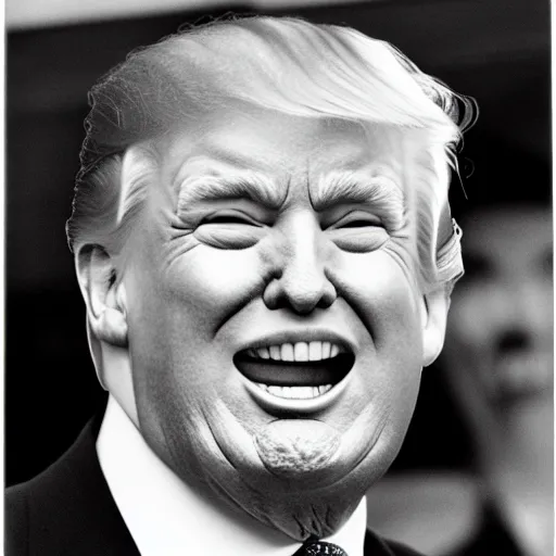 Image similar to 3 5 mm photograph of donald trump with male pattern baldness and no teeth