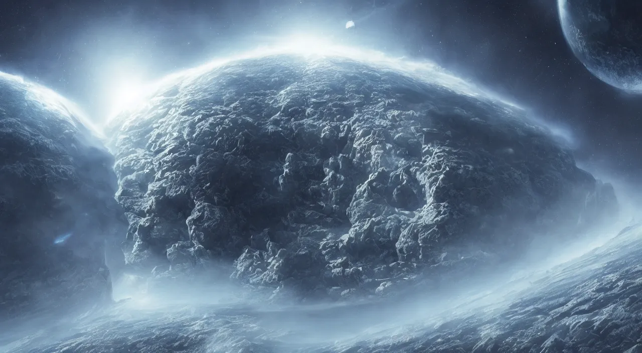 Image similar to hyper realistic matte painting of frozen flat earth planet in the outer space, highly detailed, trending on artstation, concept art, sharp focus, art by jan matejko