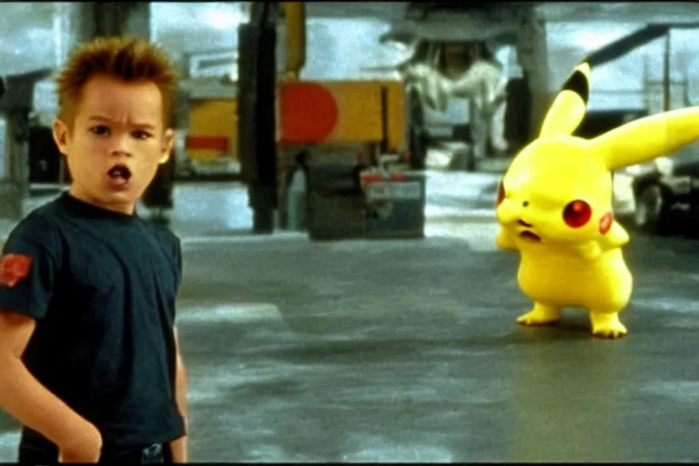 Image similar to Terminator Pikachu scene where his endoskeleton gets exposed still from the film