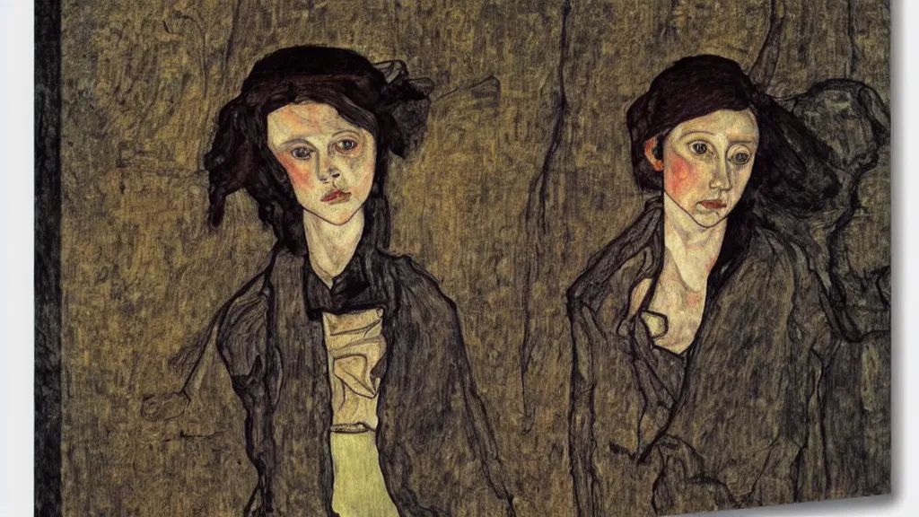 Prompt: A decent young girl portrait by Egon Schiele.