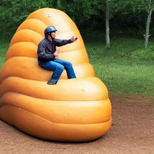 Image similar to a man riding a giant slug like its a horse