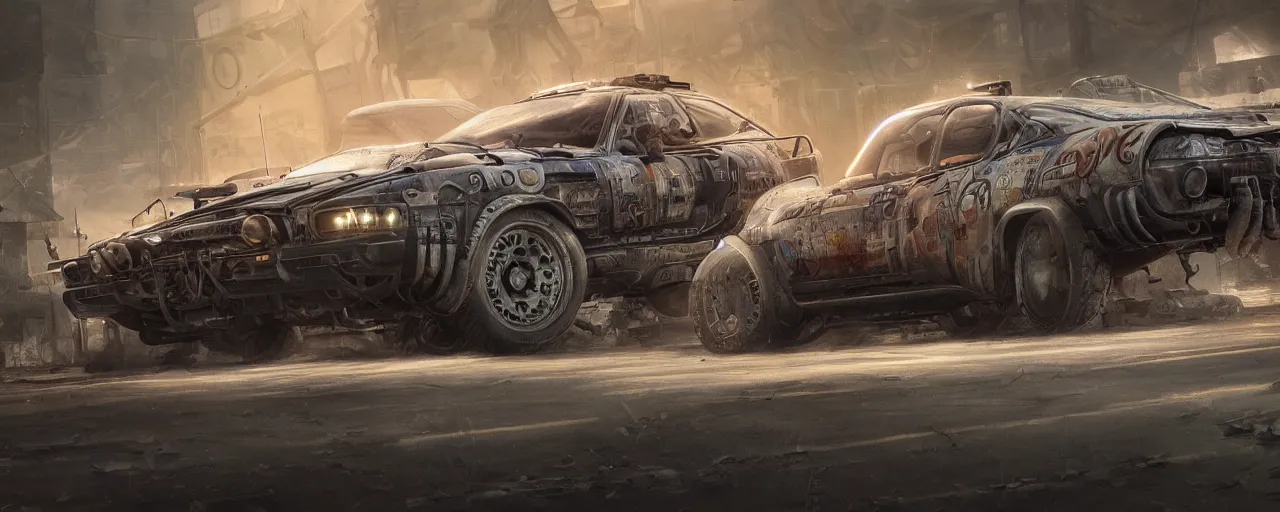 Image similar to detailed concept art illustration oil painting of a sci-fi muscle car in full intricate detail, ultra detailed, digital art, octane render, 4K, dystopian, micro details