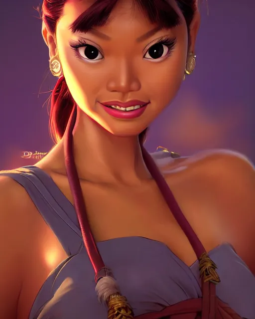 Image similar to charming heavy - set filipina woman character portrait, by don bluth, sci - fi environment, highly detailed, dynamic shadows, 4 k, wallpaper - 1 0 2 4