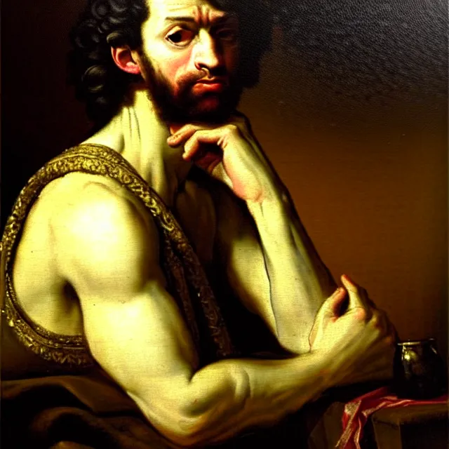 Prompt: baroque portrait painting of disheveled young pensive nobleman sorcerer painter