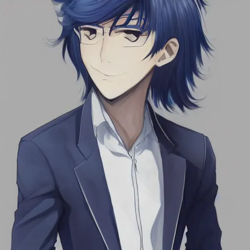 Image similar to Anime concept art of a man with navy blue hair