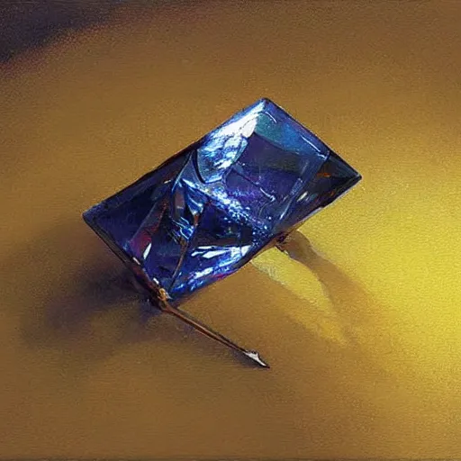 Image similar to magical crystal on a desk, painting, by greg rutkowski