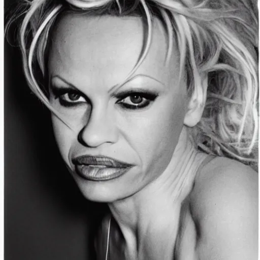 Prompt: portrait photograph of Pamela Anderson in the style of Black Arts Movement