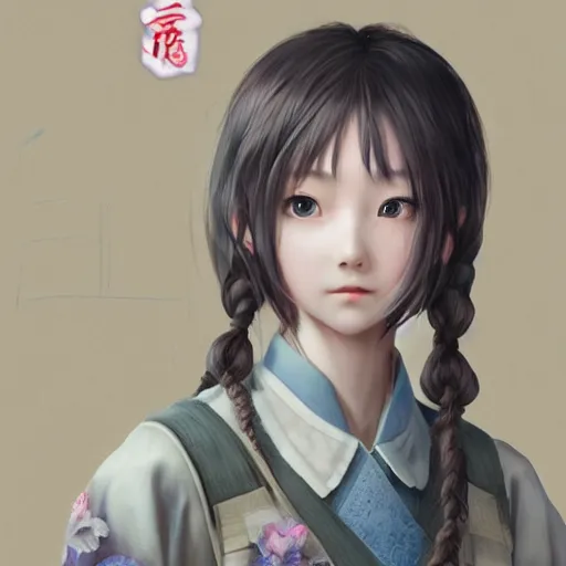 Image similar to ultra-detailed, amazing details, grayish palette, HD semirealistic anime CG concept art digital painting of a Japanese schoolgirl, by a Chinese artist at ArtStation, by Huang Guangjian, Fenghua Zhong, Ruan Jia, Xin Jin and Wei Chang. Realistic artwork of a Chinese videogame, gentle an harmonic colors.