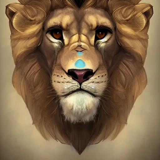 Prompt: portrait character design of an egyptian lion. deviantart adoptable, style of maple story and zootopia, portrait studio lighting by jessica rossier and brian froud in the style of disney, traditional