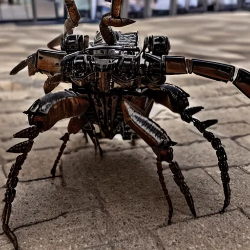 Image similar to a giant metal scorpion with tank armor and guns for claws