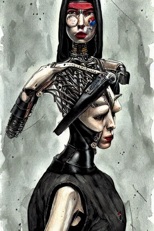 Image similar to portrait fashion model cyborg nun artwork by enki bilal