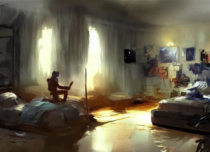 Image similar to a concept art of a 2 0 0 0 teenager's room, artwork by craig mullins