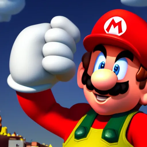 Image similar to portrait of highly detailed realistic mario made from blender - 8K with ray tracing