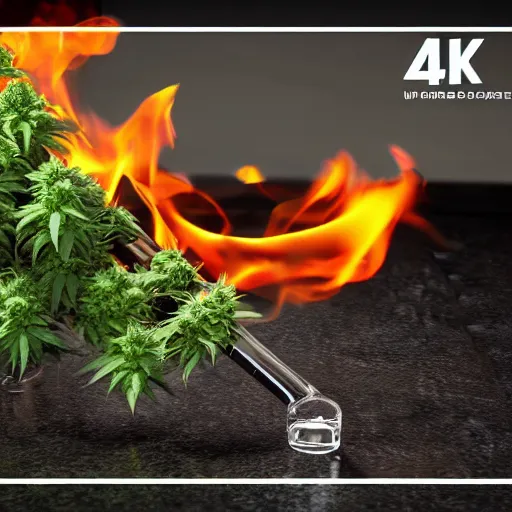 Image similar to cannabis bong water pipe, fire, smoke, octane render, 8 k, ultra hd, unreal engine 5, ray tracing