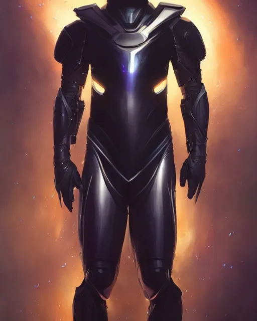 Prompt: character concept of iridescent sinewy smooth muscular male sleek glossy indigo black pearlescent onyx scifi armor with smooth black featureless tron helmet, by greg rutkowski, mark brookes, jim burns, tom bagshaw, magali villeneuve, trending on artstation