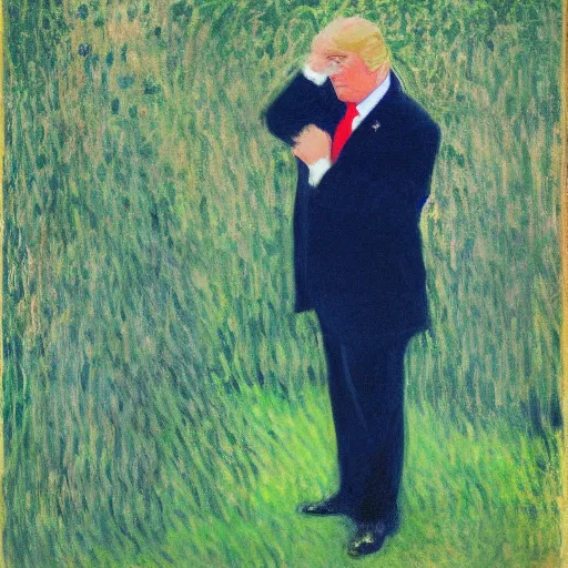 Image similar to Trump playing Hide-and-Go-Seek, portrait by Monet