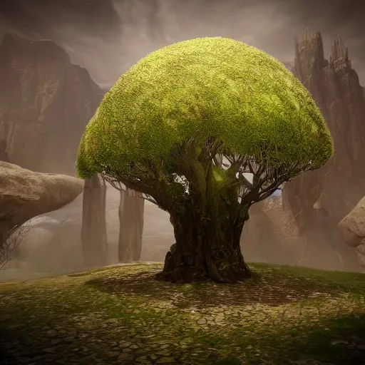 Prompt: fantasy tree, lotr of style, with a door in the middle of the tree, unreal engine, supperrealistic