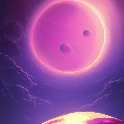 Image similar to a detailed digital painting of a marble - like planet orbiting a large purple sun in space in a sea of stars, by alena aenami, petros afshar and greg rutkowski trending on artstation, deviantart, planet, clouds, earth, exoplanet, stars, nubulae