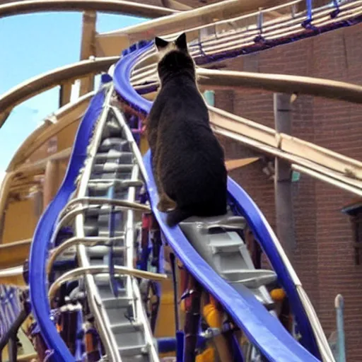 Image similar to photo of a cat riding a roller - coaster