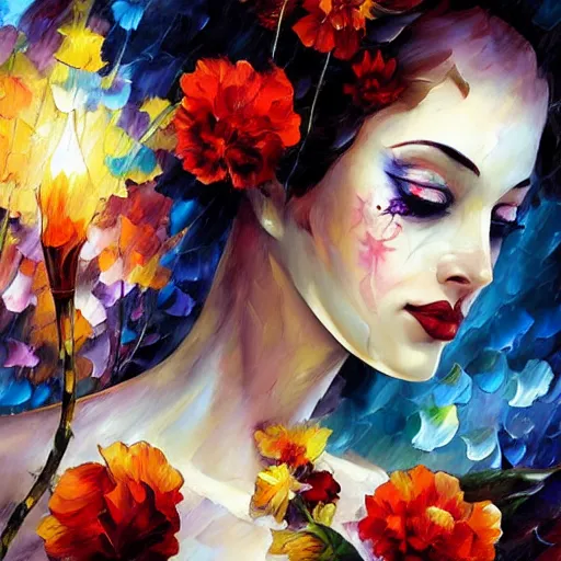 Image similar to flower clown by arthur adams, charlie bowater, leonid afremov, chiho ashima, karol bak, david bates, tom chambers